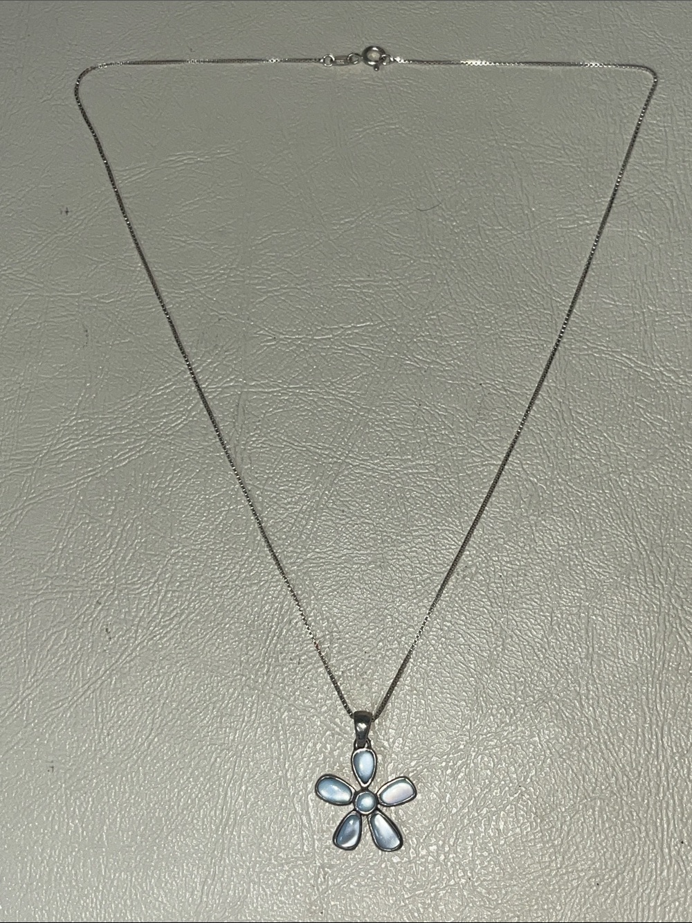 925 Sterling Silver Flower Pendant Necklace with Light Blue Opal Inlay